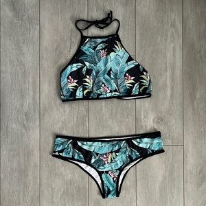 CUPSHE Tropical Leaf Print Swimsuit Bikini Set, Size L